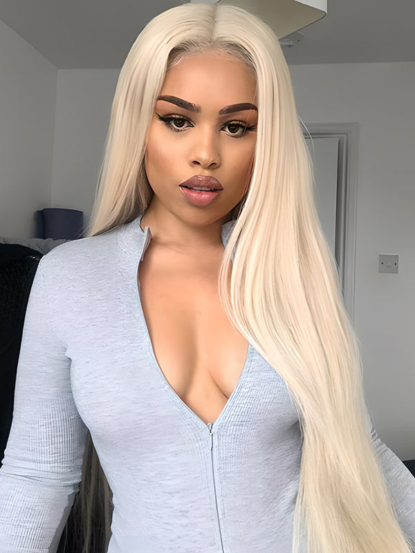 CurlyMe 613 Blonde Straight Hair 4x4 Lace Closure Wig Full Human Hair Wigs