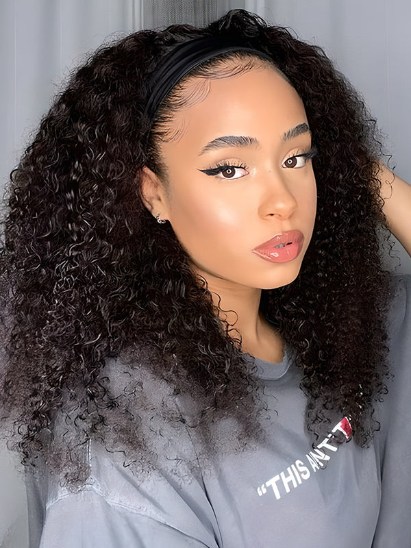 CurlyMe Afro Kinky Coily Hair Headband Wig Culry Non Lace Human Hair Wigs