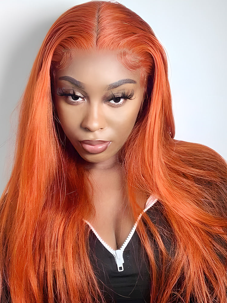 HOT Ginger Orange Color Straight Hair Lace Front Wigs - CurlyMe Hair