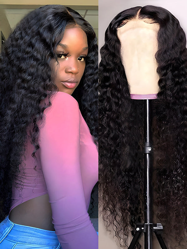 CurlyMe Deep Wave Hair Lace Closure Wig Pre Plucked Swiss Lace Curly Hair
