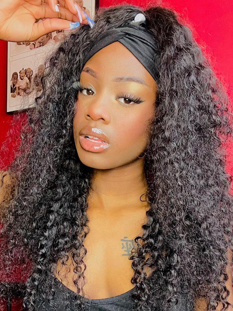 Best Headband Wig Human Hair Deep Wave Affordable Machine Made 180