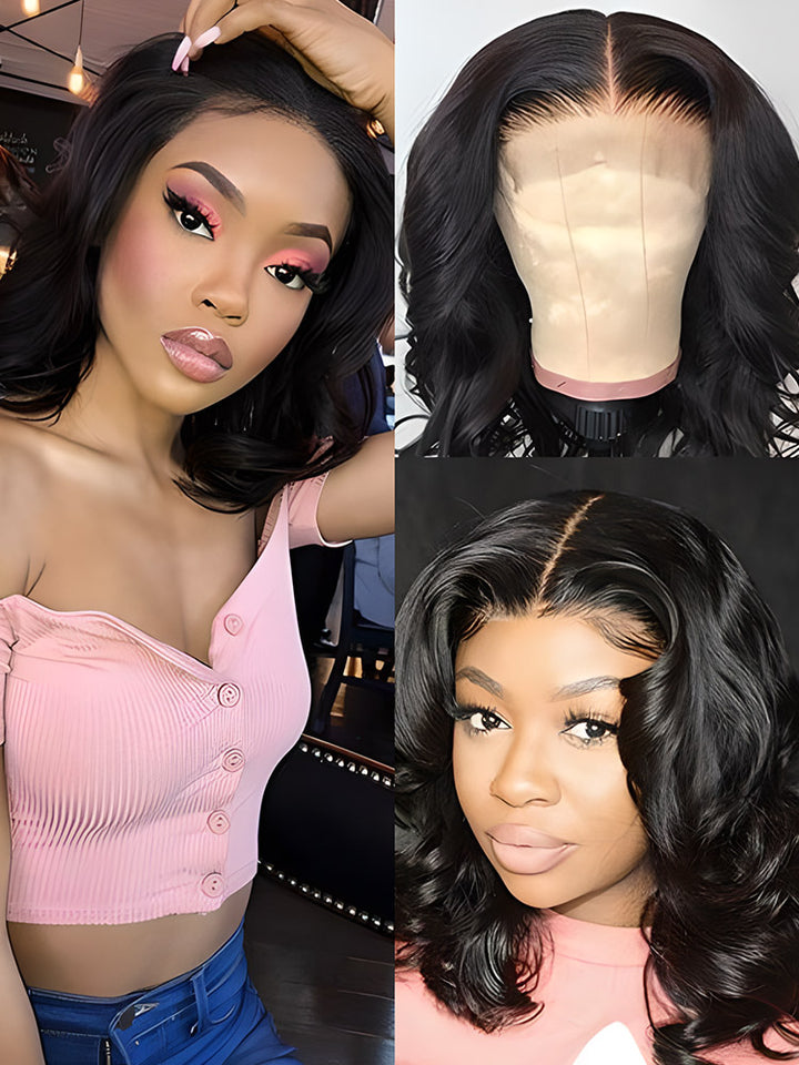 CurlyMe Hair Bob Wigs 4x4 Lace Closure Body Wave Human Hair Wig With Baby Hair