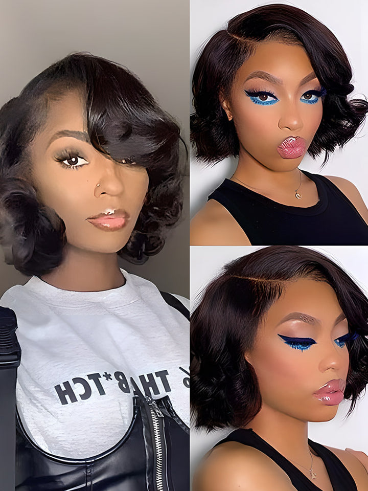 CurlyMe Hair Bob Wigs 4x4 Lace Closure Body Wave Human Hair Wig With Baby Hair