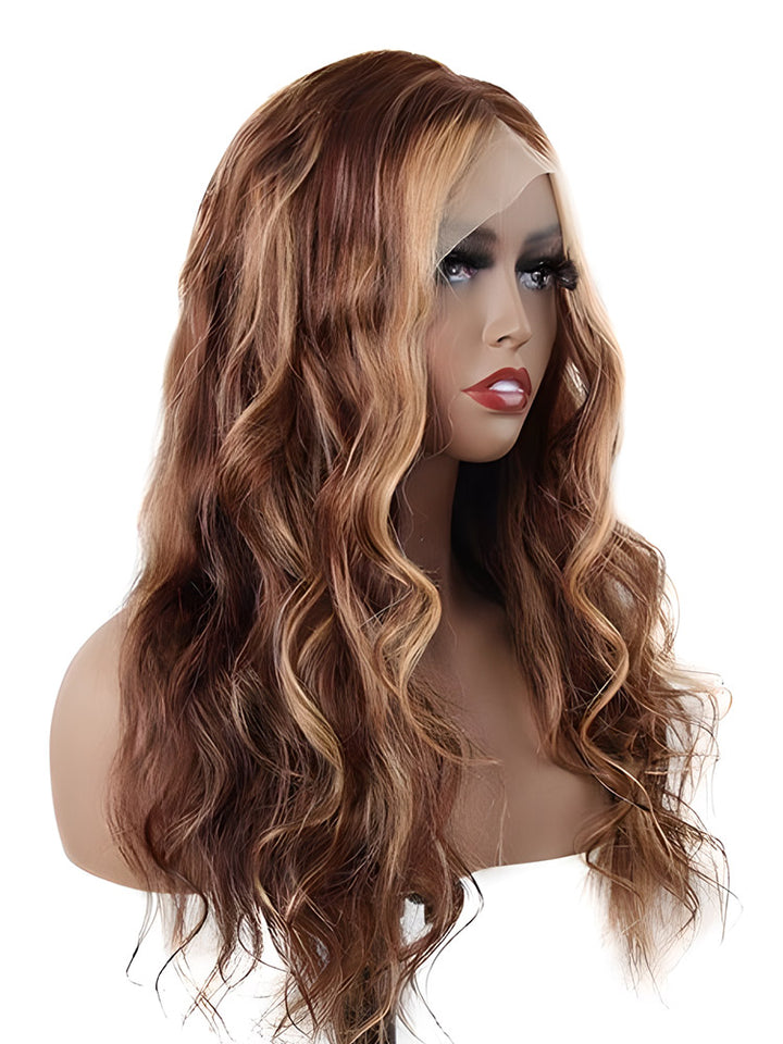 CurlyMe Highlights Ombre Human Hair Wigs Body Wave Transparent Lace Wigs Pre Plucked