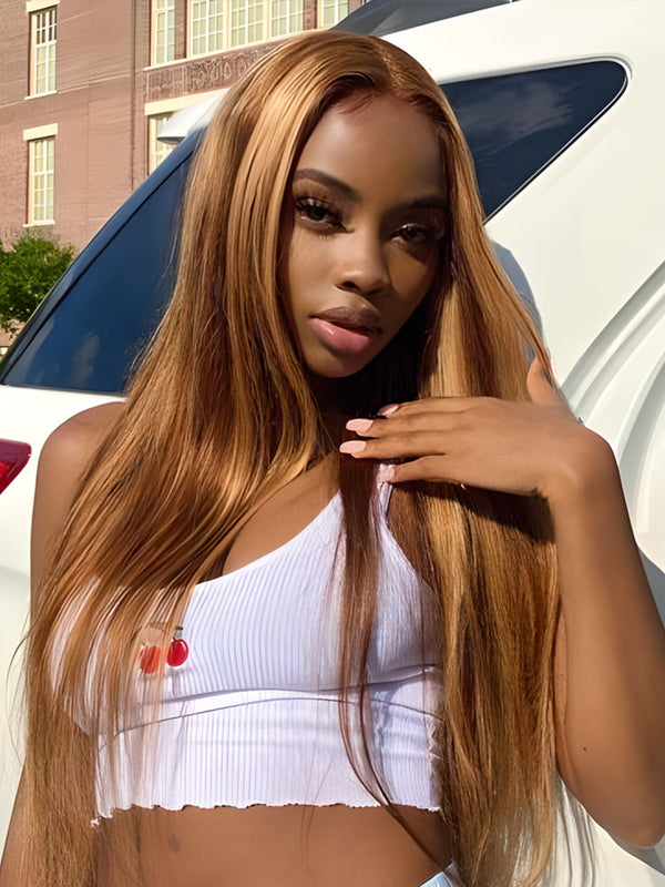 Buy Now Pay Later Wigs Highlights Ombre Straight Hair 13x4 Lace Front Wigs