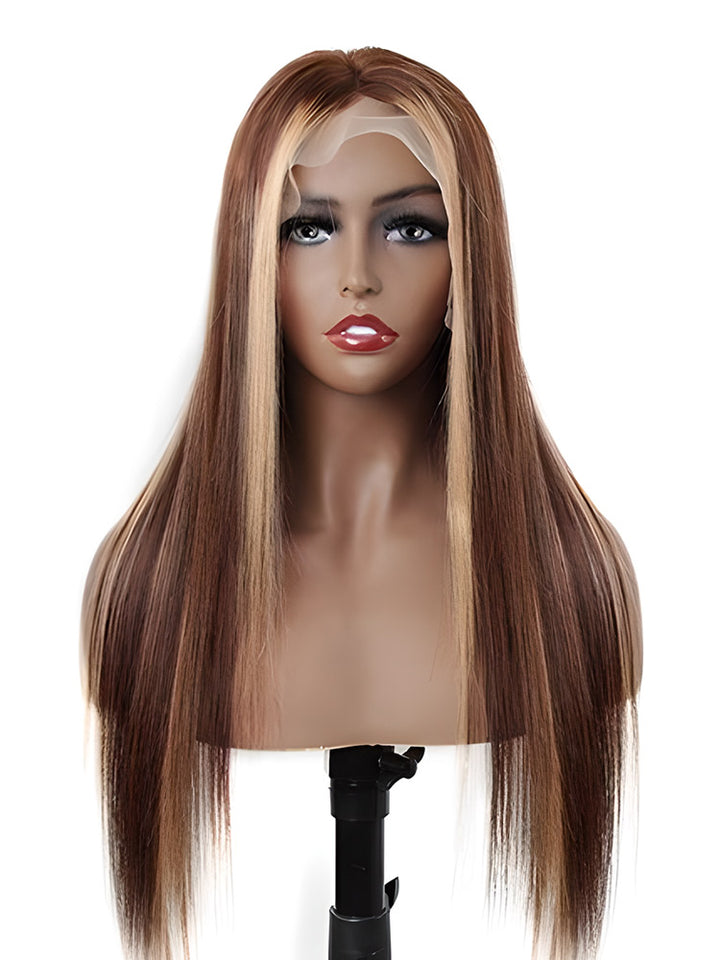 CurlyMe Highlights Ombre Human Hair Wigs Straight Hair 13x4 Lace Front Wigs Preplucked