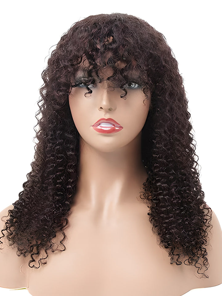 CurlyMe Kinky Curly No Lace Wigs Full Machine Made Wigs With Bangs Affordable Hair
