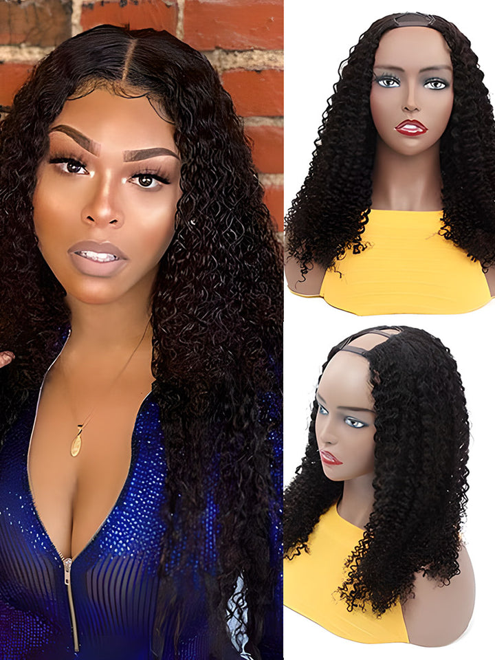 CurlyMe Kinky Curly U part Wig Affordable 180% Density Full Human Hair Wigs Glueless No Lace