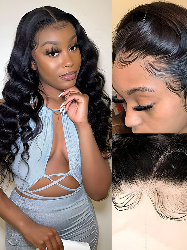 Loose Wave Black Curly 13x4 Swiss HD Lace Front Wigs Pre Plucked With Baby Hair