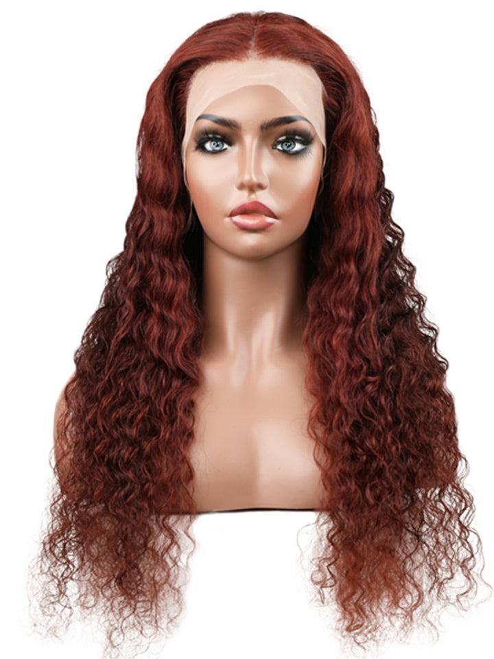 CurlyMe Reddish Brown Color Hair Deep Wave Lace Front Wigs Pre Plucked