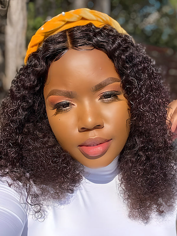 CurlyMe Short Cut Noir Kinky Curly 4x4 Lace Closure Bob Perruques Pour Femmes