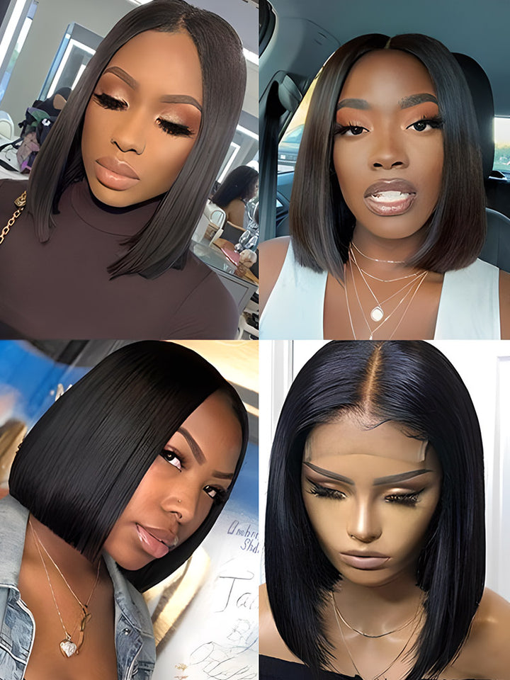 Silk Straight Bob Lace Wig Pre Plucked Human Hair 4X4 Lace Closure