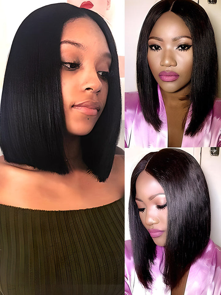 CurlyMe Short Haircuts Straight Hair 4x4 Lace Closure Bob Wigs Pre Plucked