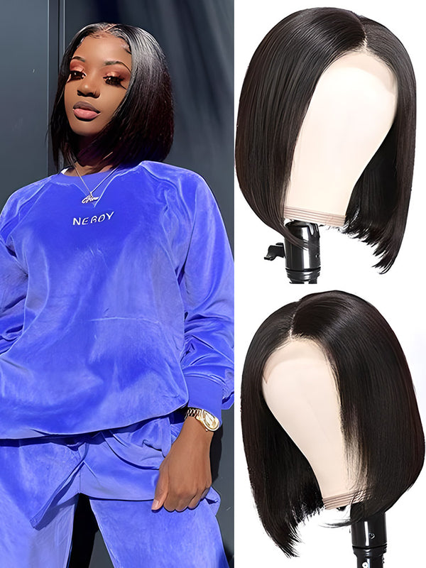 CurlyMe Short Haircuts Straight Hair 4x4 Lace Closure Bob Wigs Pre Plucked
