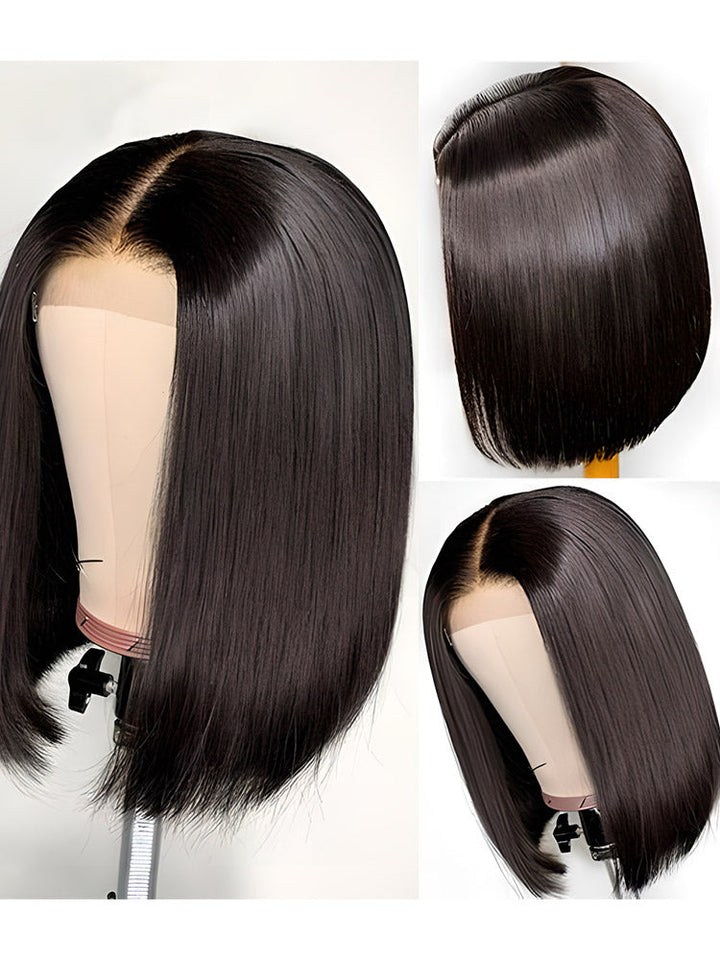 CurlyMe Short Haircuts Straight Hair 4x4 Lace Closure Bob Wigs Pre Plucked