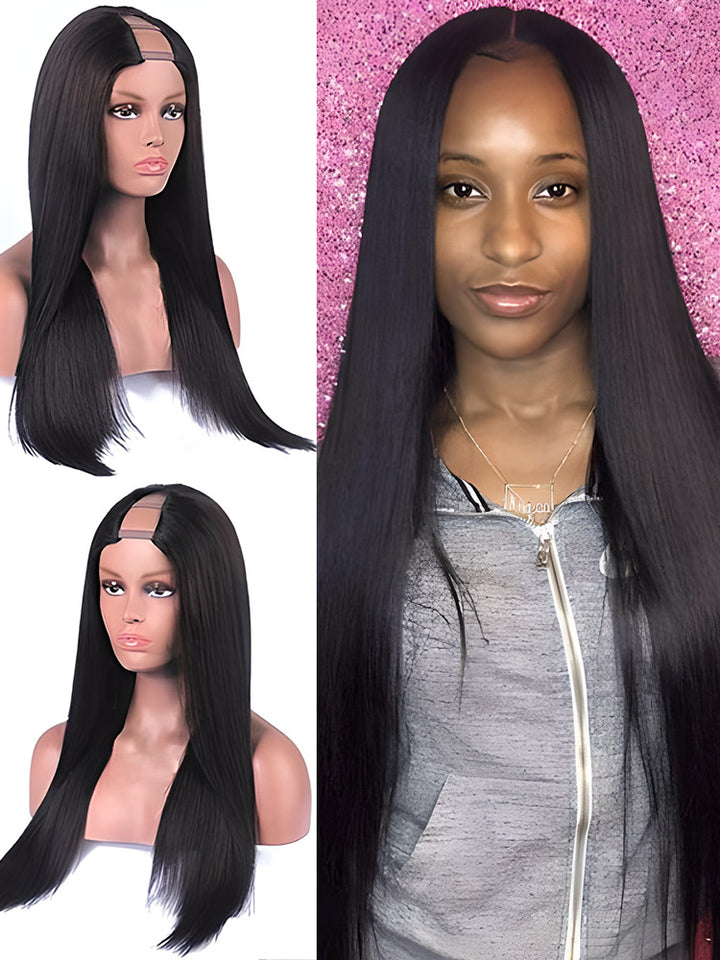 CurlyMe Straight Hair 180% Density U part Wig Affordable Machine Made Human Hair Wigs