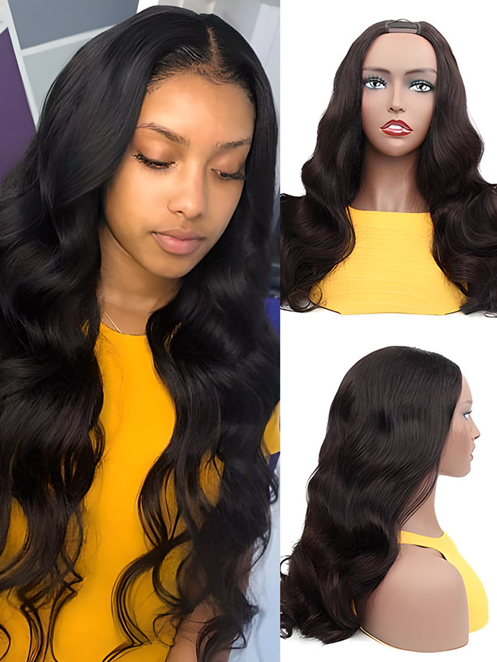 CurlyMe U part Wig 180% Density Body Wave Hair Glueless No Lace Human Hair Wigs