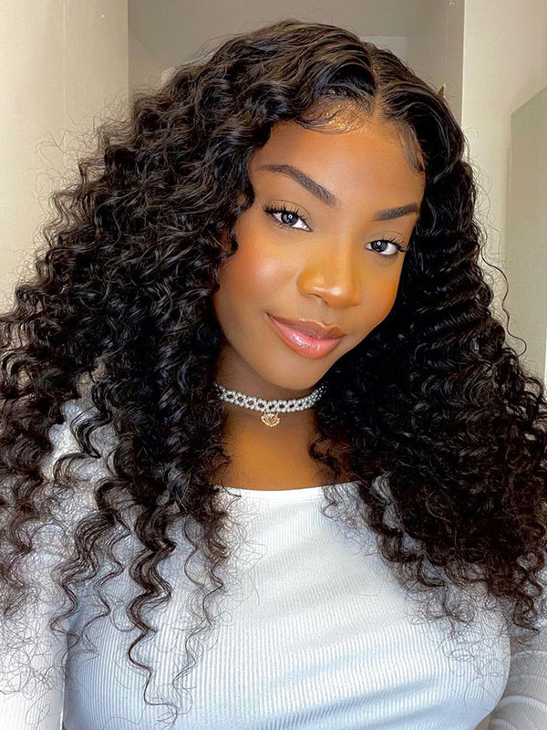 CurlyMe Pre-bleached Hot Curly Deep Wave HD Lace/Transparent Lace Frontal Wigs