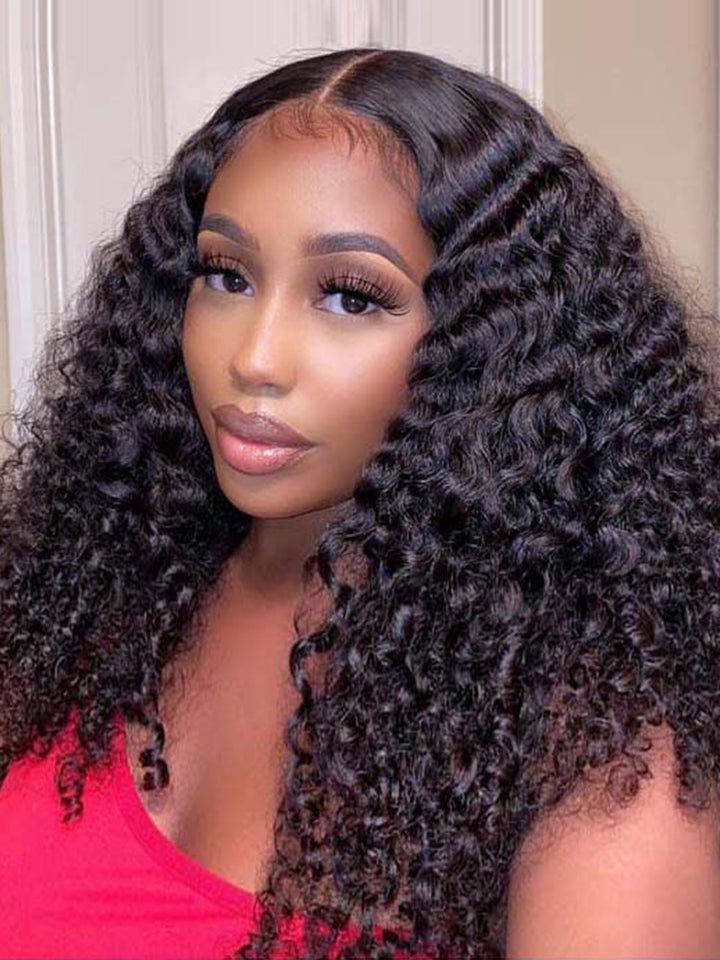 CurlyMe Deep Wave Long Hair 13x4 Lace Front Wigs Pre Plucked With Baby Hair