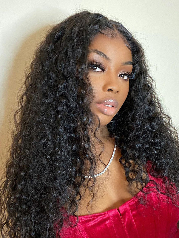 CurlyMe Natural Color Deep Wave Real Hair 5x5 Swiss Lace Closure Wigs Pre Plucked