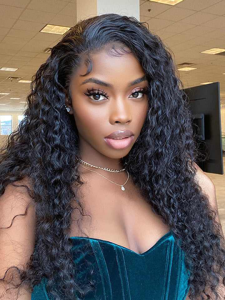 CurlyMe Deep Wave Long Hair 13x4 Lace Front Wigs Pre Plucked With Baby Hair