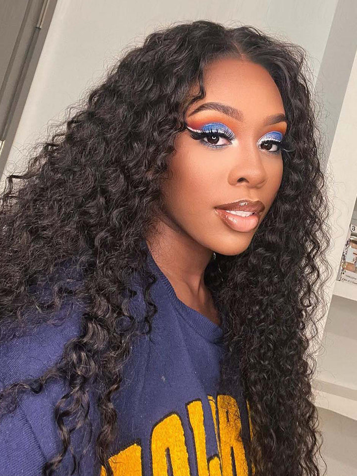 CurlyMe Deep Wave Long Hair 13x4 Lace Front Wigs Pre Plucked With Baby Hair