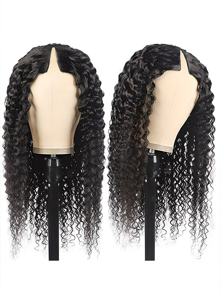 CurlyMe Deep Wave V Part Wig Human Hair Glueless No Lace Wig