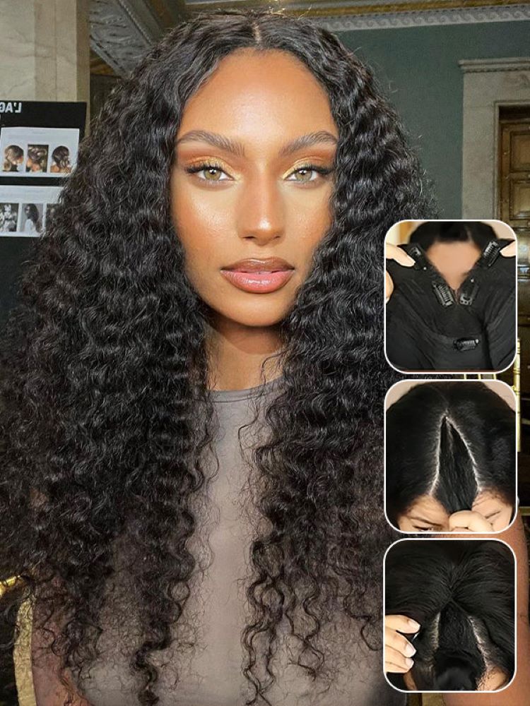 deep wave glueless v part wig