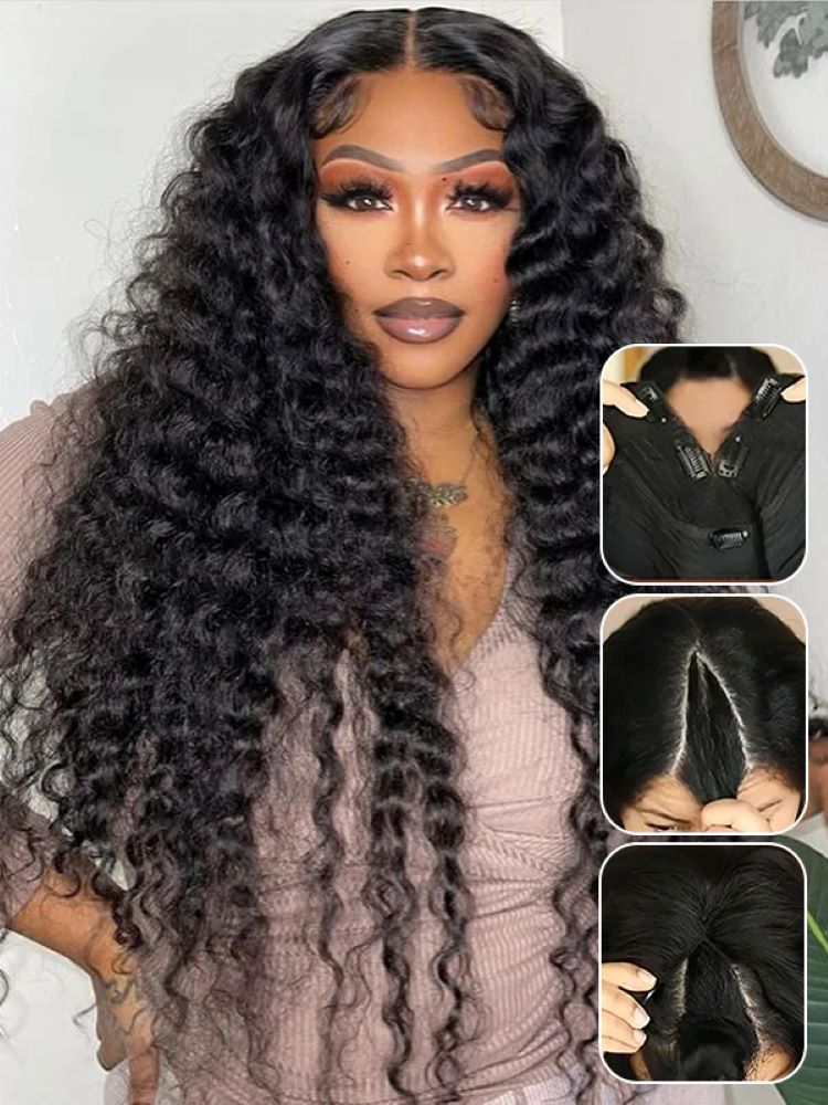 30 inch deep wave human hair v part wig