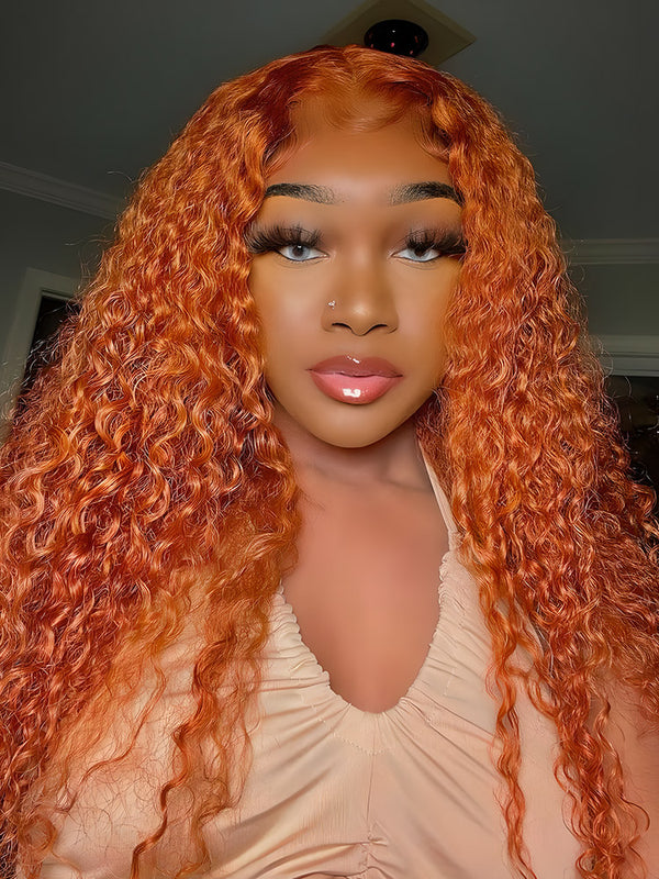 CurlyMe Ginger Color Kinky Curly Hair 13x4 Transparent Lace Front Wigs