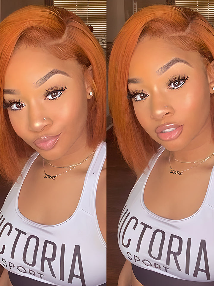CurlyMe Ginger Orange Color Bob Wigs Straight Hair Lace Front Wigs