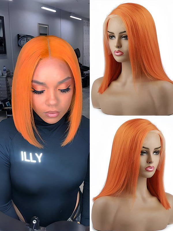 CurlyMe Ginger Orange Color Bob Wigs Straight Hair Lace Front Wigs
