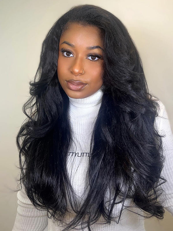 Layered Kinky Straight Half Wig