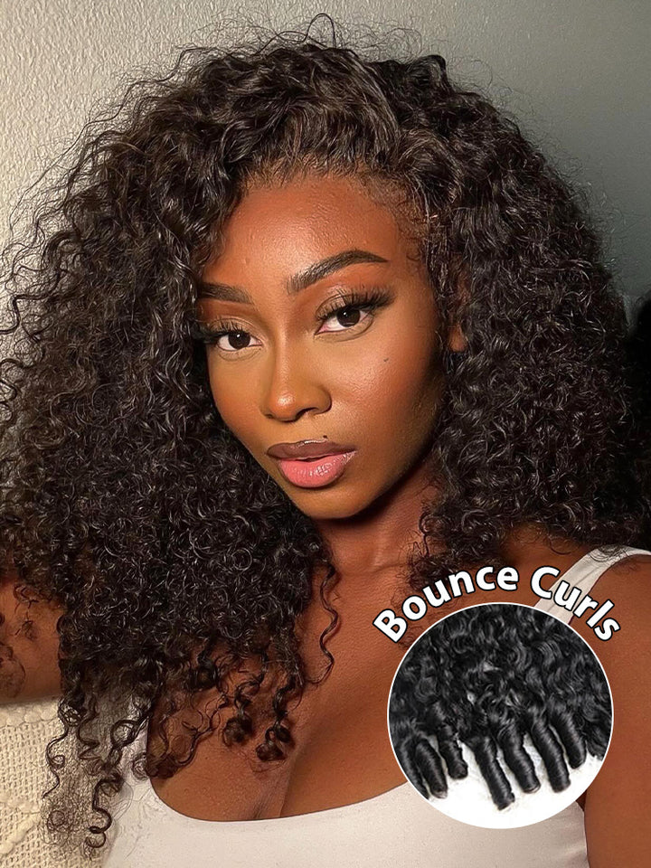 CurlyMe 3 In 1 Half Wig Burmese Curly Glueless Install Half Wig With Adjustable String Beginner Friendly