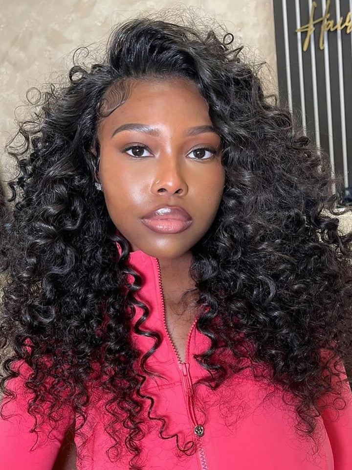 CurlyMe 3 In 1 Half Wig Burmese Curly Glueless Install Half Wig With Adjustable String Beginner Friendly