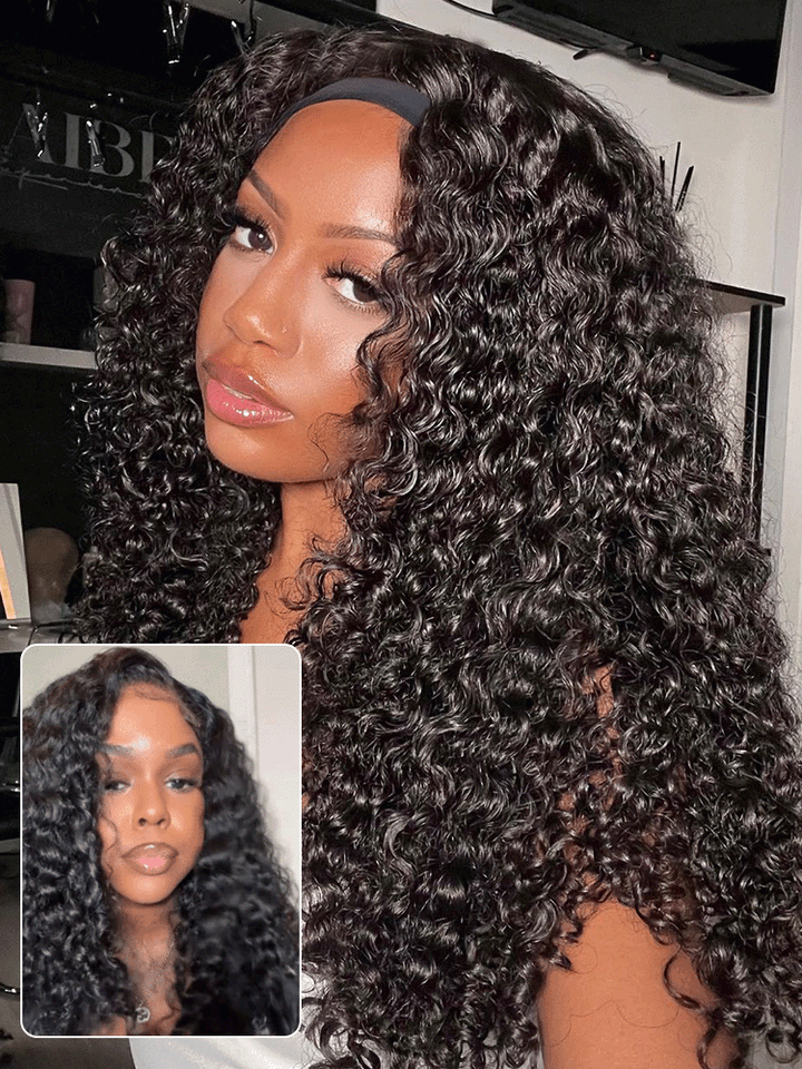 CurlyMe 3 In 1 Half Wig Burmese Curly Glueless Install Half Wig With Adjustable String Beginner Friendly