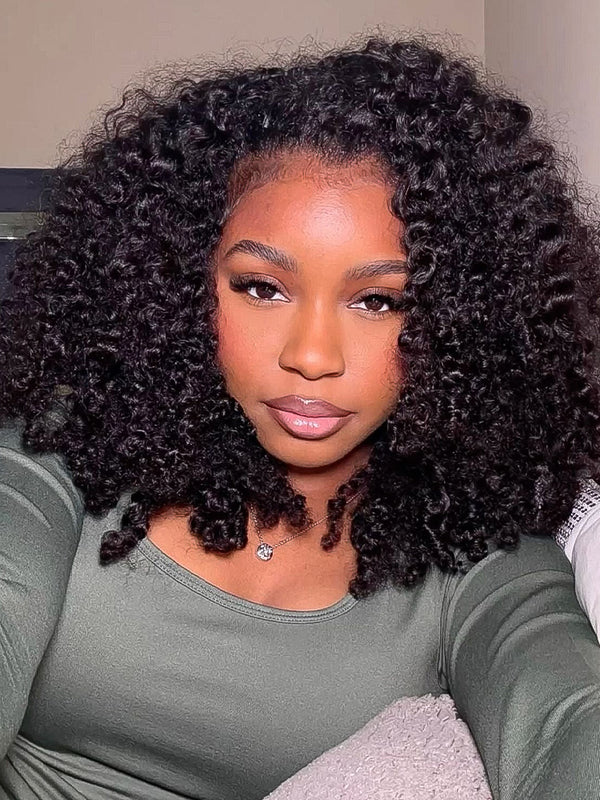 CurlyMe 3 In 1 Half Wig Burmese Curly Glueless Install Half Wig With Adjustable String Beginner Friendly