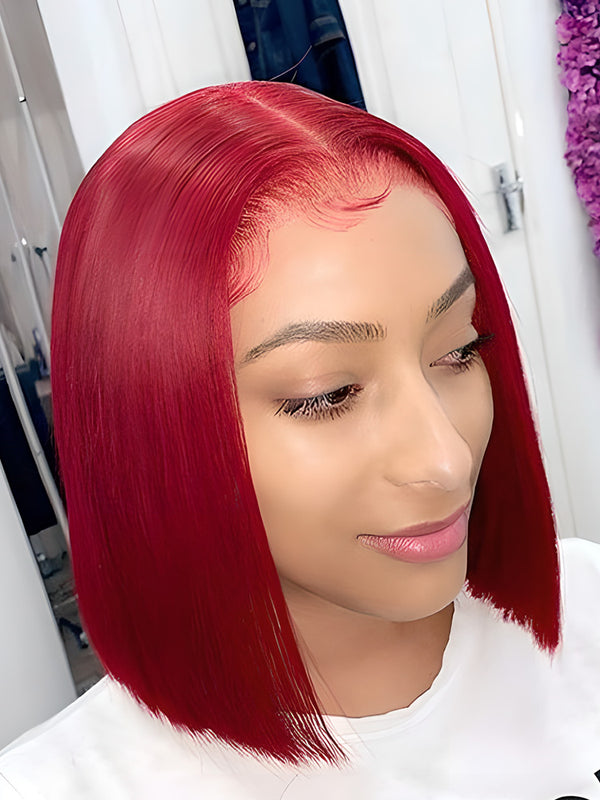 Hot Red pas cher Bob perruques cheveux raides Lace Front perruques