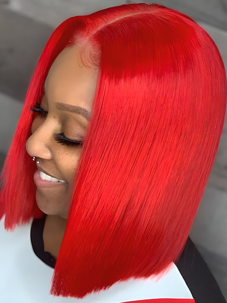 Cheap Red Color Straight Hair Lace Front BoB Wigs For Sale