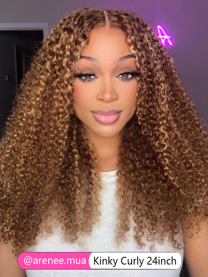 CurlyMe Wear Go Glueless Highlights Ombre Hair Pre-cut HD Lace Kinky Curly Wig