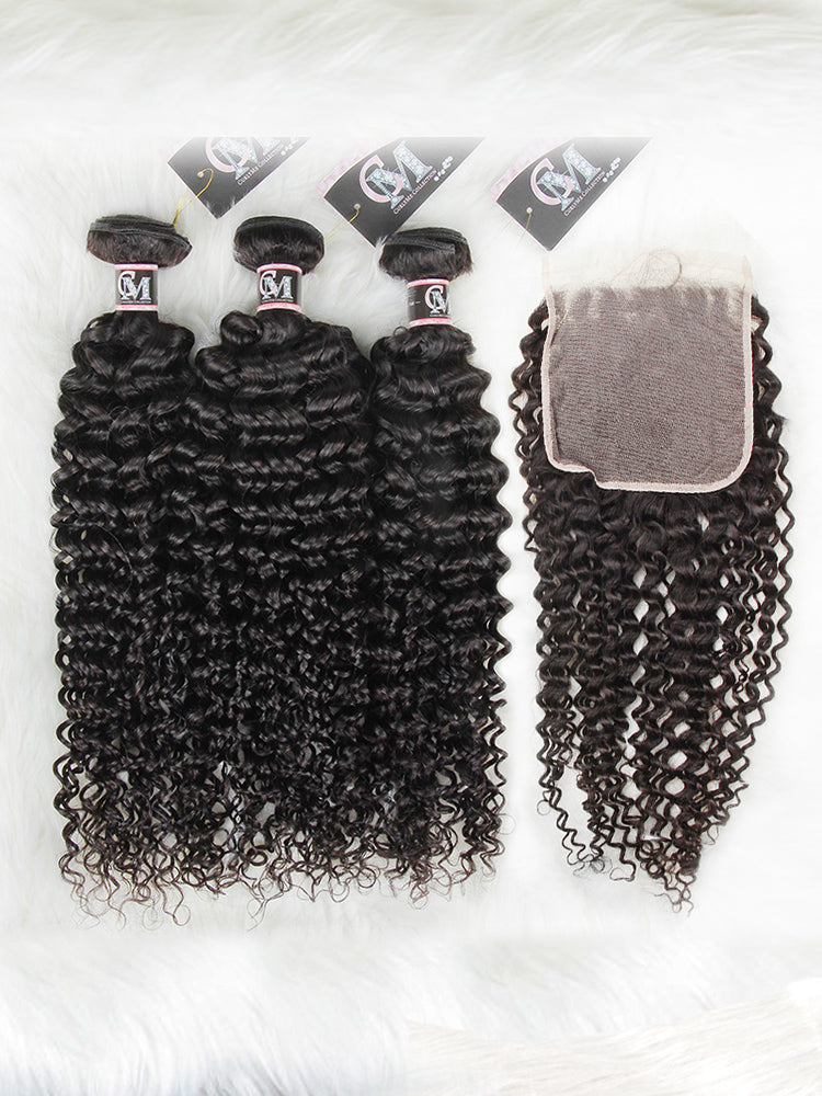 kinky curly human hair bundles with closure