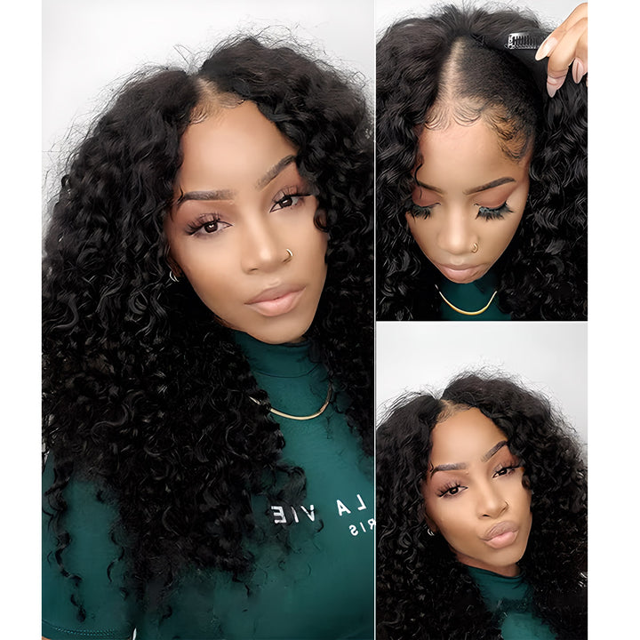 CurlyMe Kinky Curly V Part Wig Human Hair Glueless Wig Pre-plucked