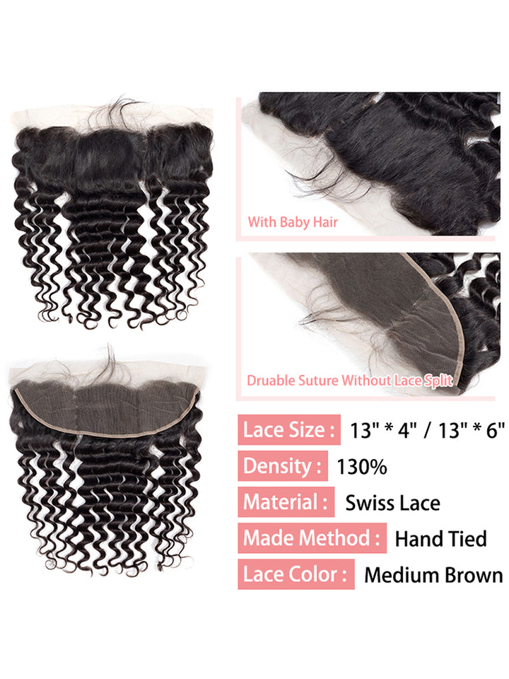 CurlyMe Loose Deep Wave Human Hair 3 Bundles With 13x4 Frontal Natural Black