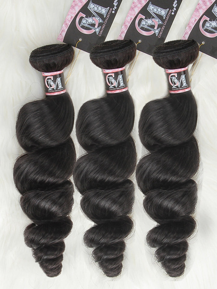 CurlyMe Loose Wave Virgin Human Hair 4 Bundles with 4x4/5x5 Closure Natural Black