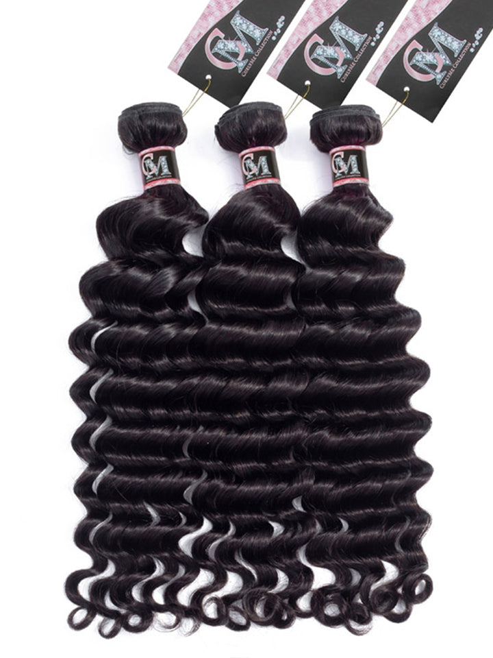 CurlyMe Loose Deep Virgin Human Hair 3 Bundles With 4x4/5x5 Closure Natural Black