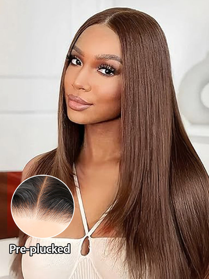 CurlyMe Layered Cut Mocha Mousse Straight Hair 7x5 Pre-Cut Swiss Lace Wear Go Glueless Wigs