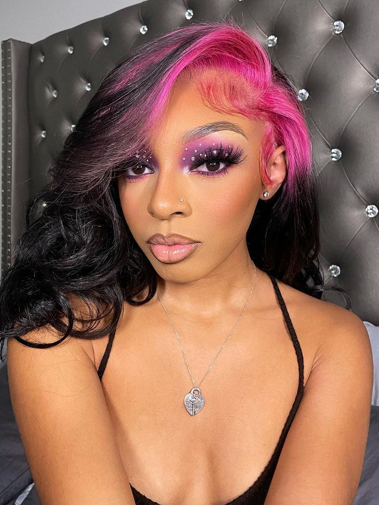 Baddie Wigs Pink Roots Body Wave Natural Color 13x4 Lace Front Wigs