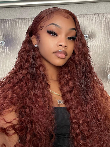 100% human hair purchases water wave red wig