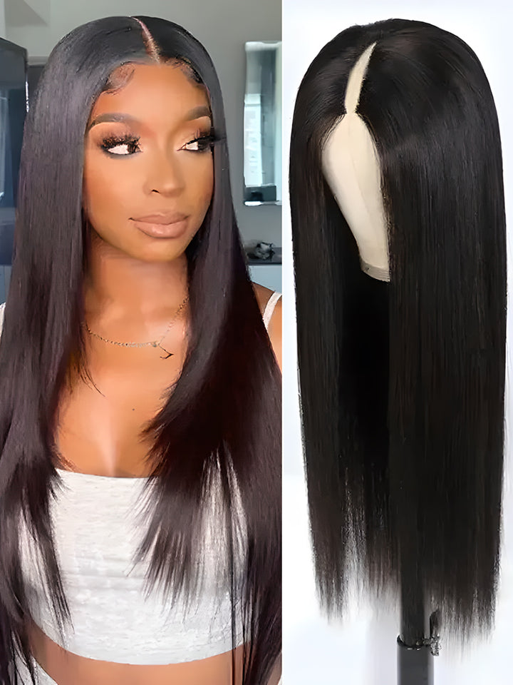 CurlyMe Straight Human Hair V Part Wig Glueless No Lace Same as Thin Part Wig