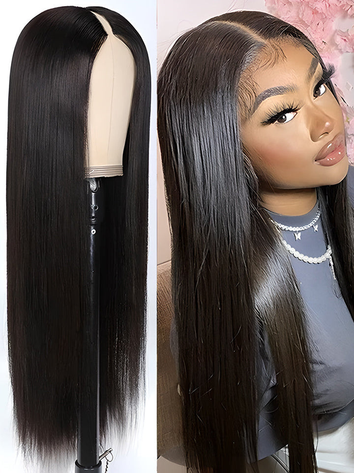 CurlyMe Straight Human Hair V Part Wig Glueless No Lace Same as Thin Part Wig